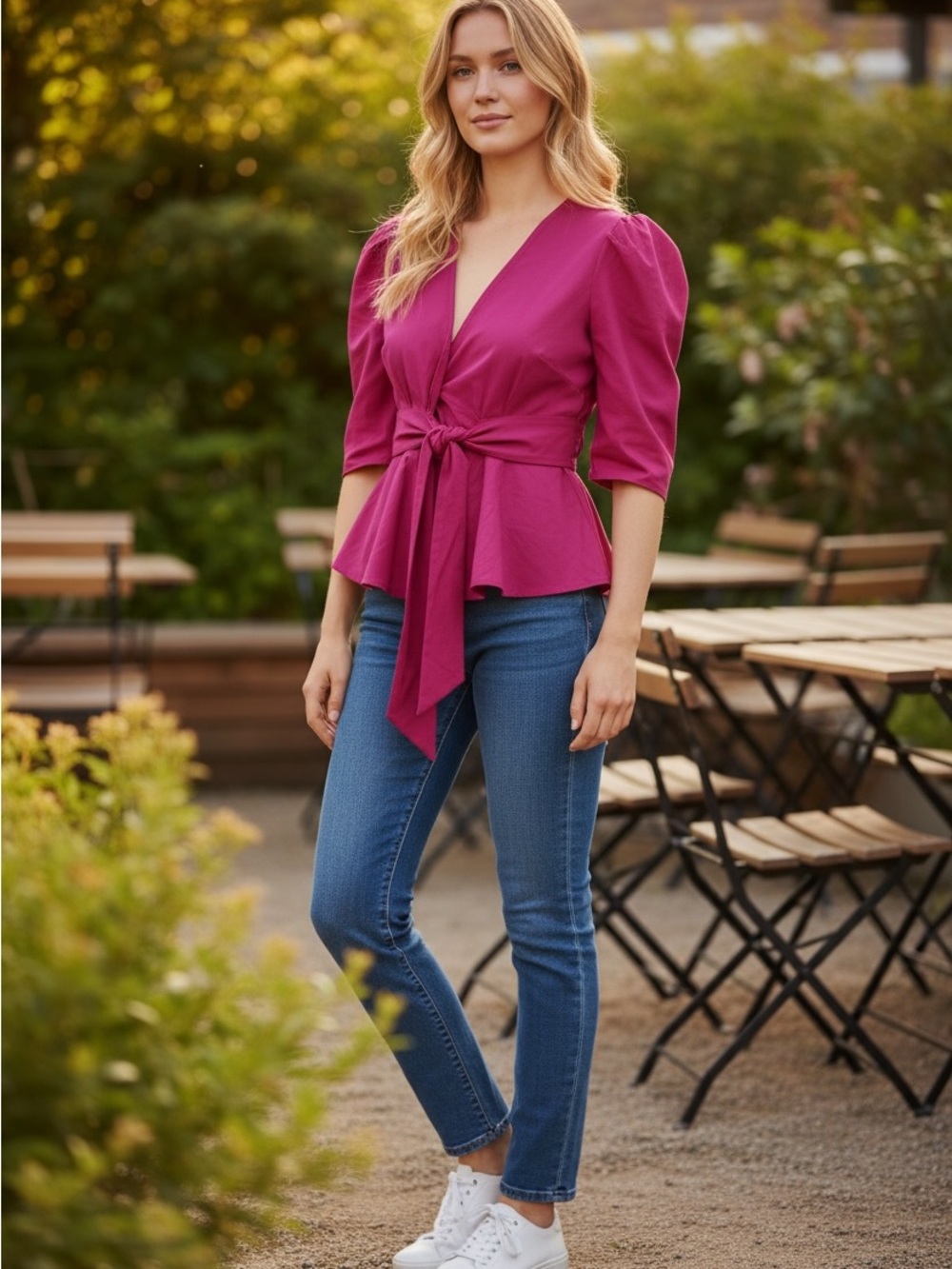 Brand new Fuchsia Blouse with Tie Waist by Daylight